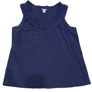 J. Crew Navy Poplin Ruffled Collar Blouse.